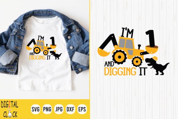 I m 1 and Digging It Birthday Dinosaur: Graphics for T-Shirt Designs